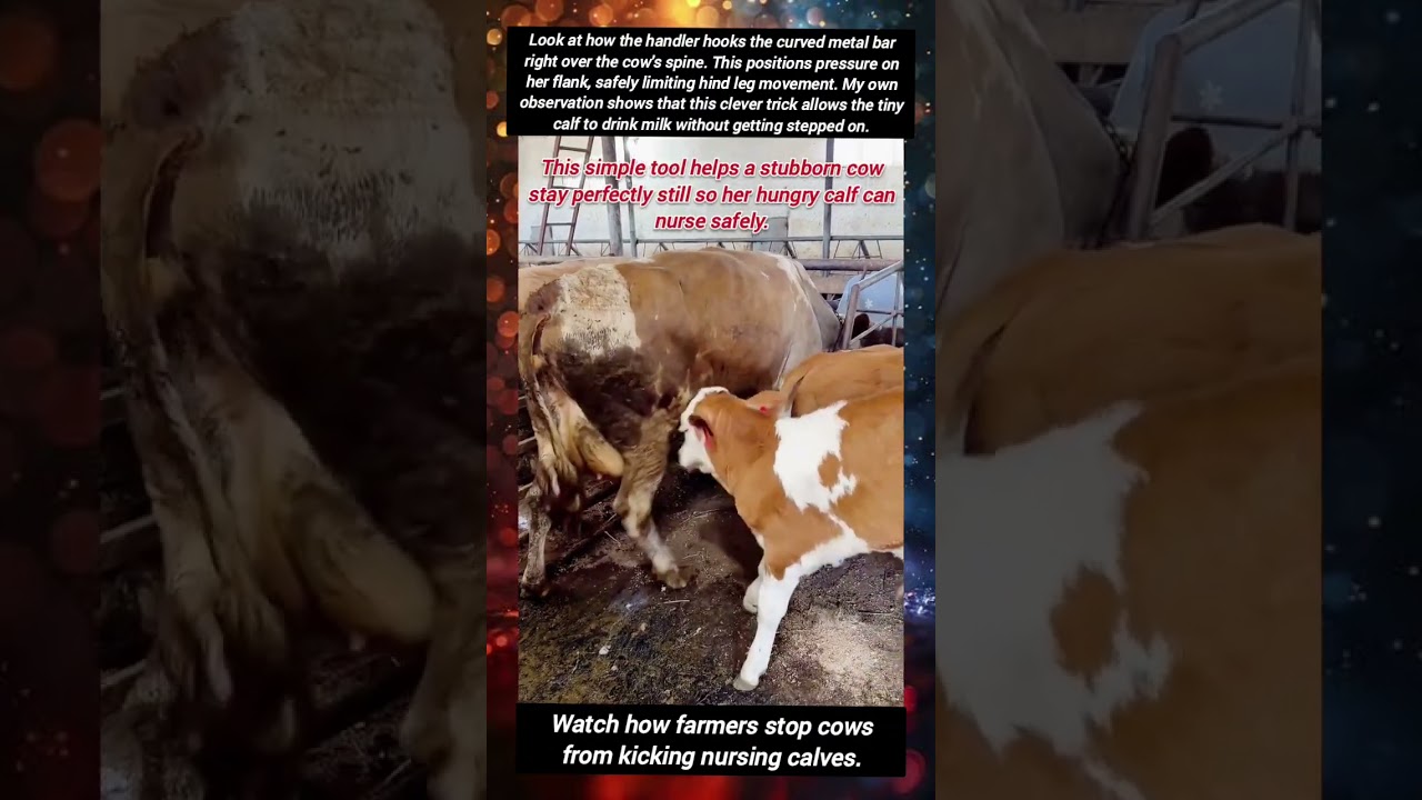 Watch how farmers stop cows from kicking nursing calves. #CowKickStop #CattleFarming