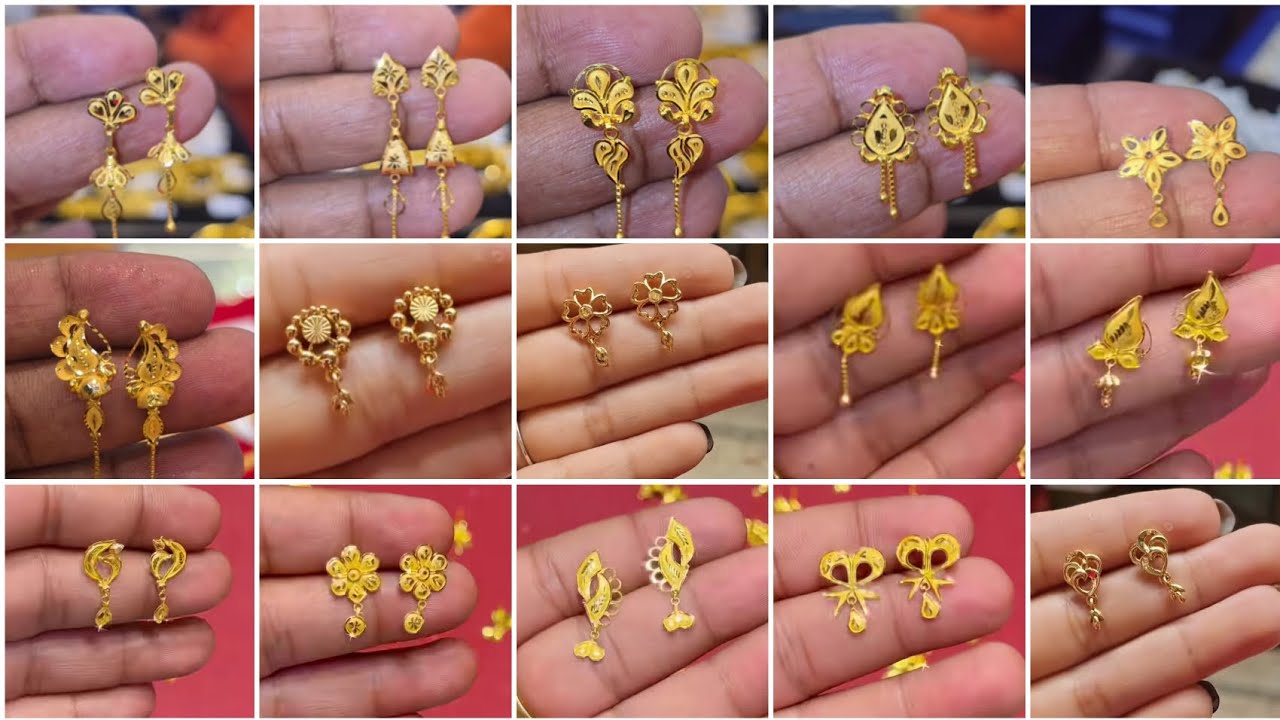 Daily use gold stud earrings design under 1 gram//light weight gold earrings design 