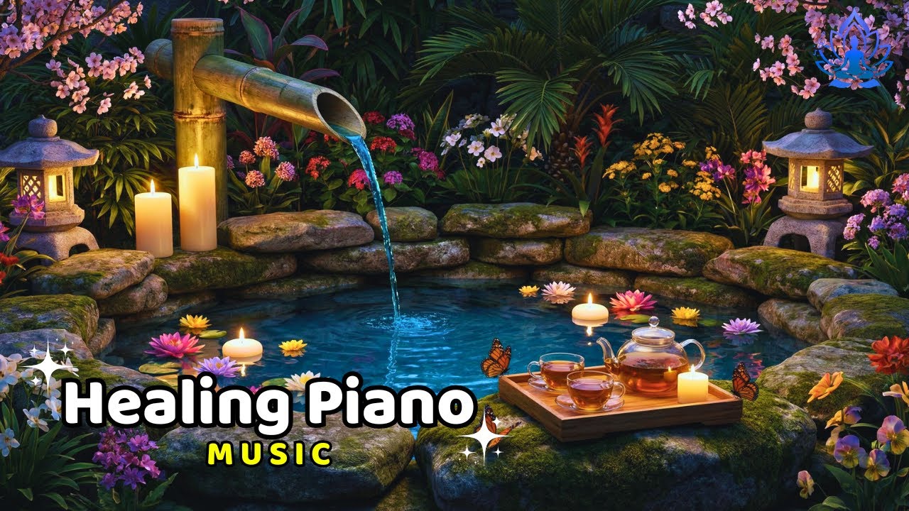 Gentle Piano Music with Bamboo Water Sounds🌿 Perfect for Stress Relief and Deep Calm