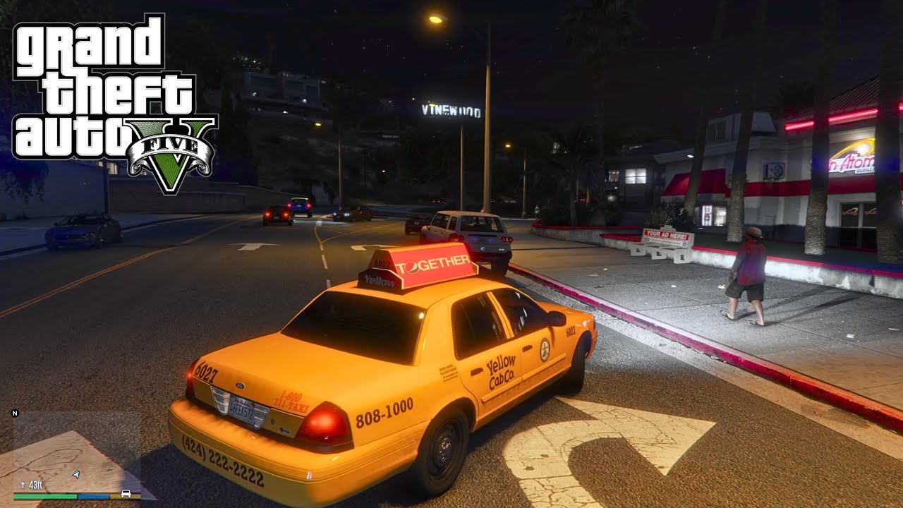Taxi Driving Night Shift | Chill Jazz & Realistic Handling Mod | GTA V 4K