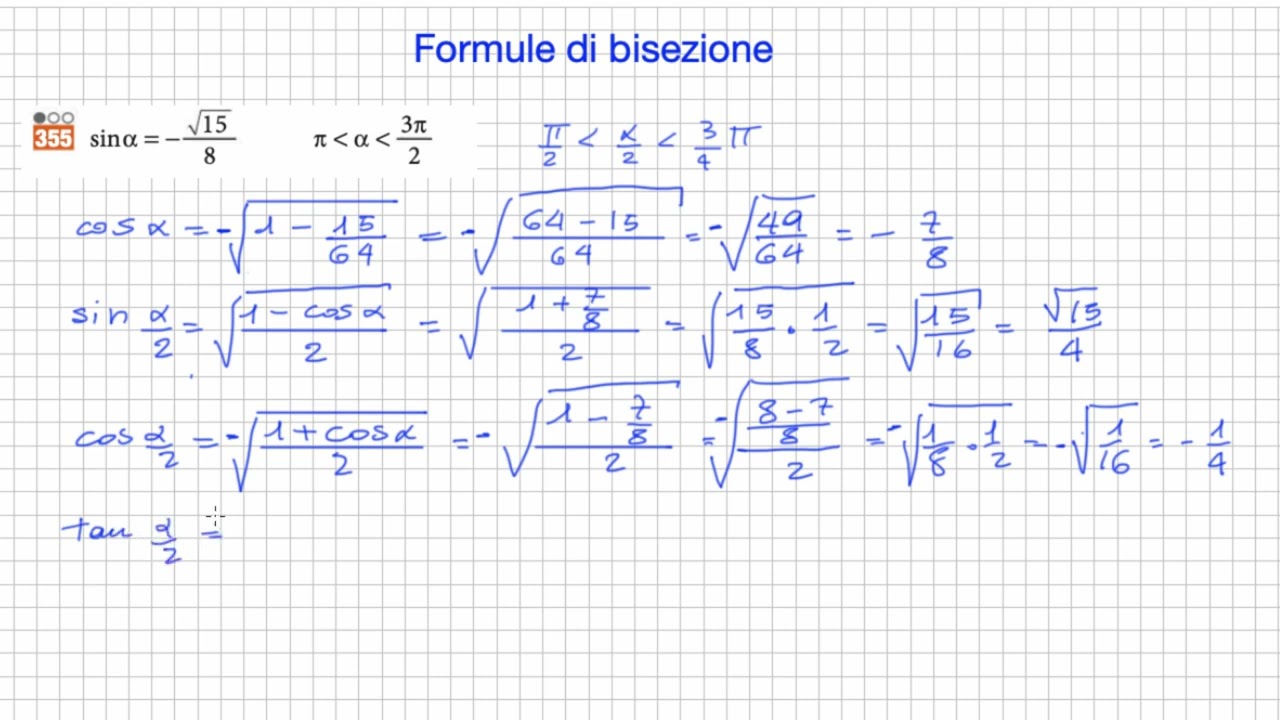 Goniometria: esercizi sulle formule di bisezione