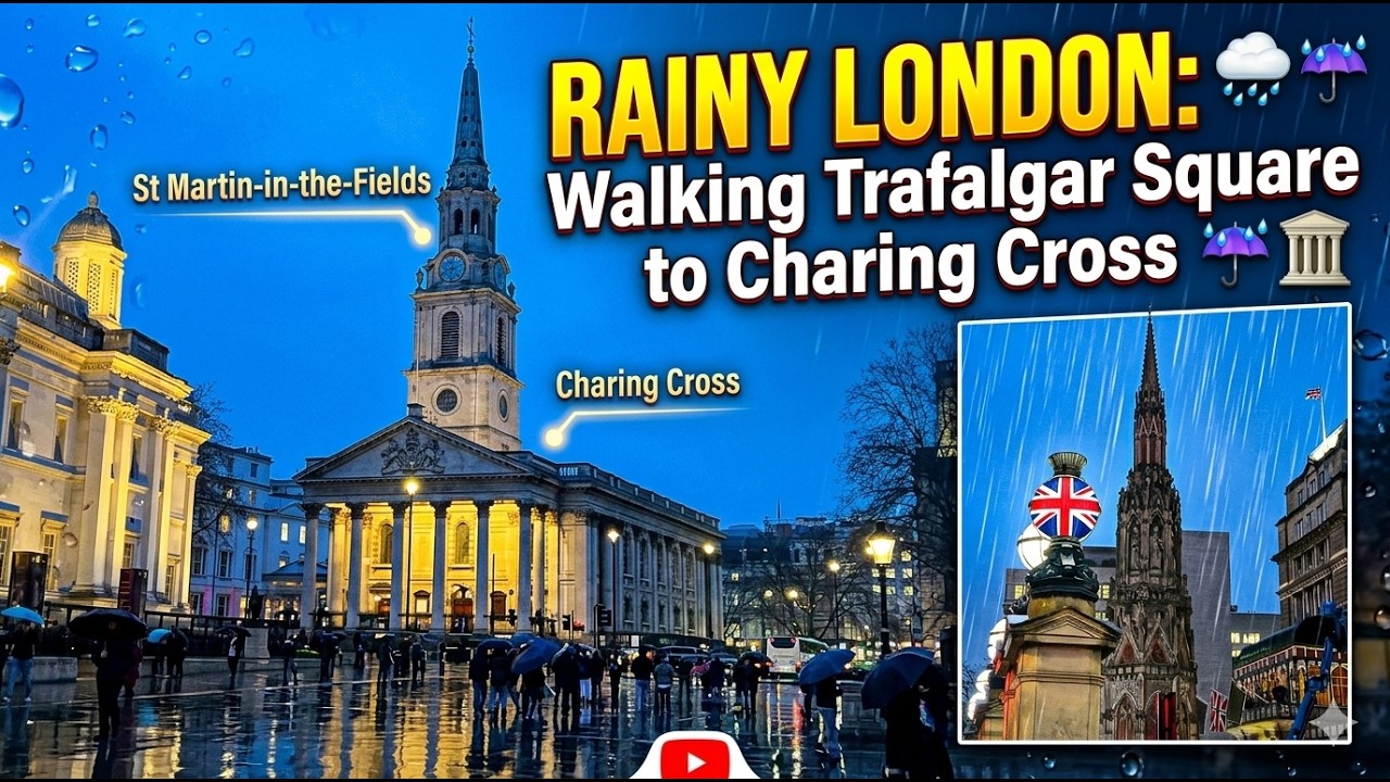 RAINY LONDON: Walking Trafalgar Square to Charing Cross 🌧️🏛️