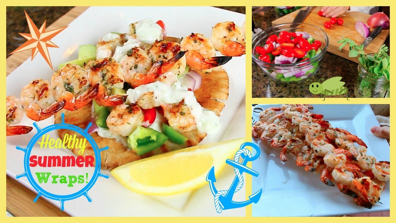 Healthy Summer Prawn Souvlaki Wrap - Dinner Under 500 Calories | Kristi-Anne Beil
