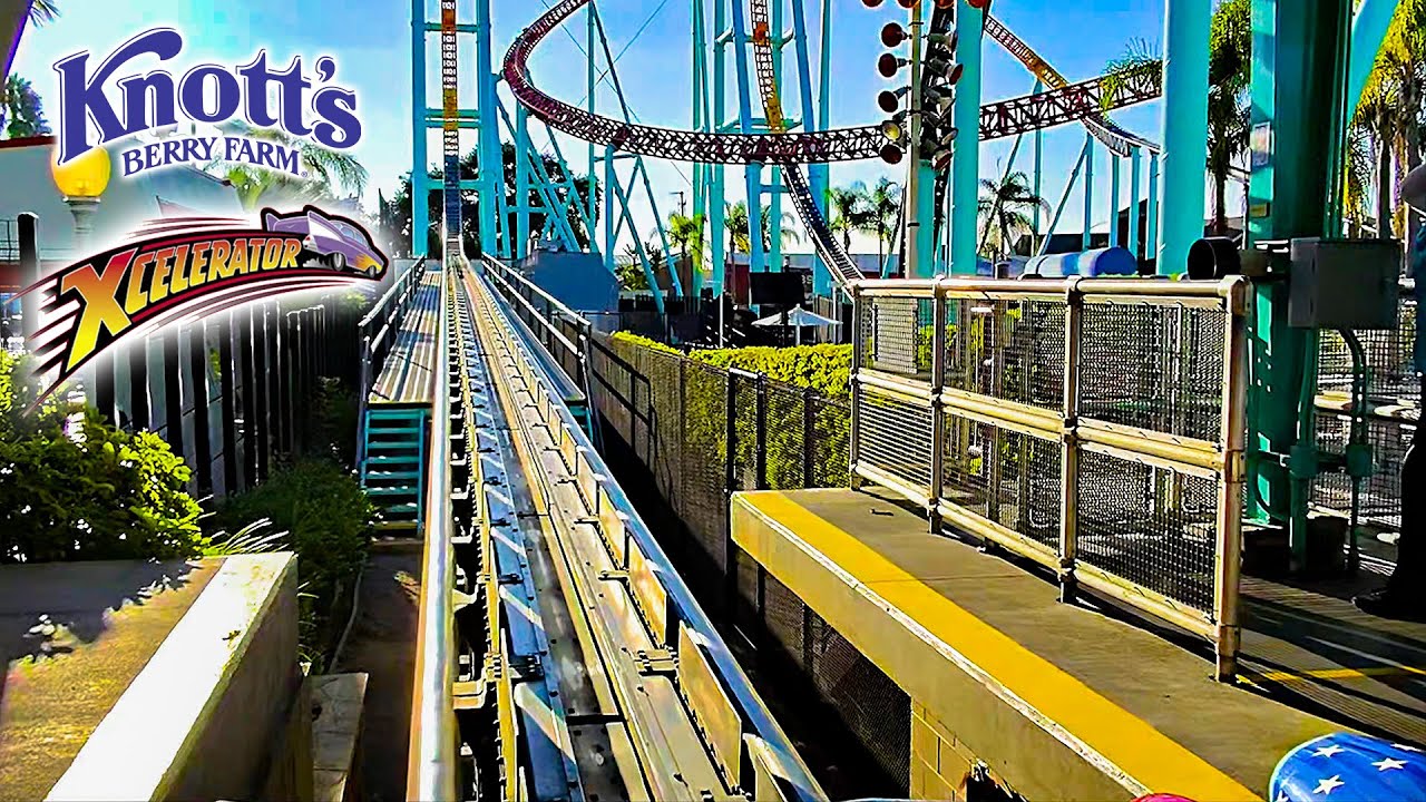 2025 Xcelerator Американские горки на аттракционе, вид с переднего сиденья, ферма Knott's Berry Farm