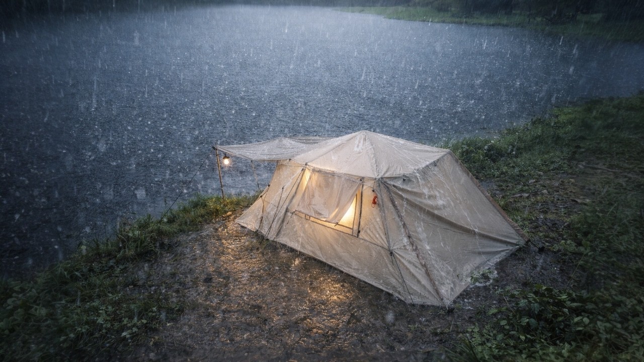 I Can't FORGET This‼️Lakeside Camping in a Violent Downpour - Camping in Heavy Rain