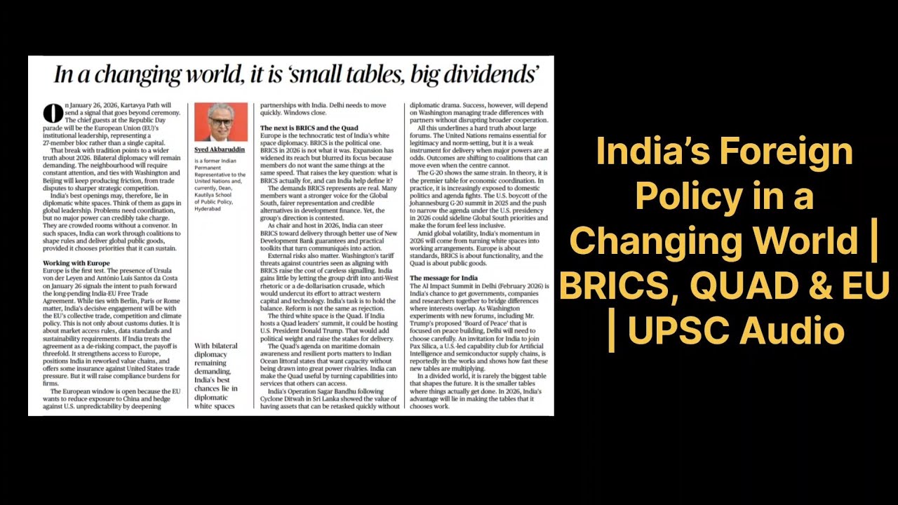 India’s Foreign Policy in a Changing World | BRICS, QUAD & EU | UPSC Audio Podcast