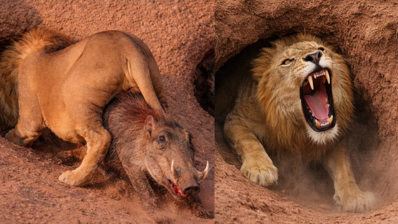 Lion vs Warthog – Epic Predator vs Prey Battle | King of the Jungle Faces the Fearless Warthog!