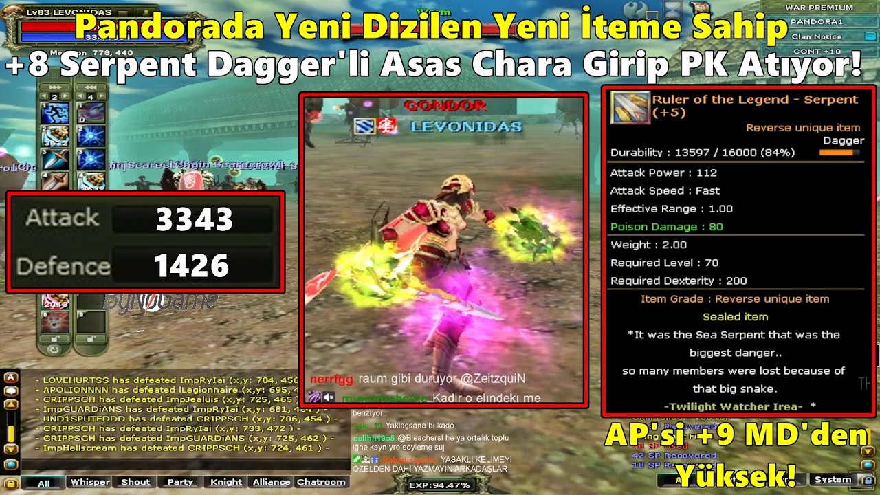 ZeitzquiN - Pandorada Yeni Dizilen Serverda Tek Olan Serpent Daggerli Charla PK Atıyor Knight Online