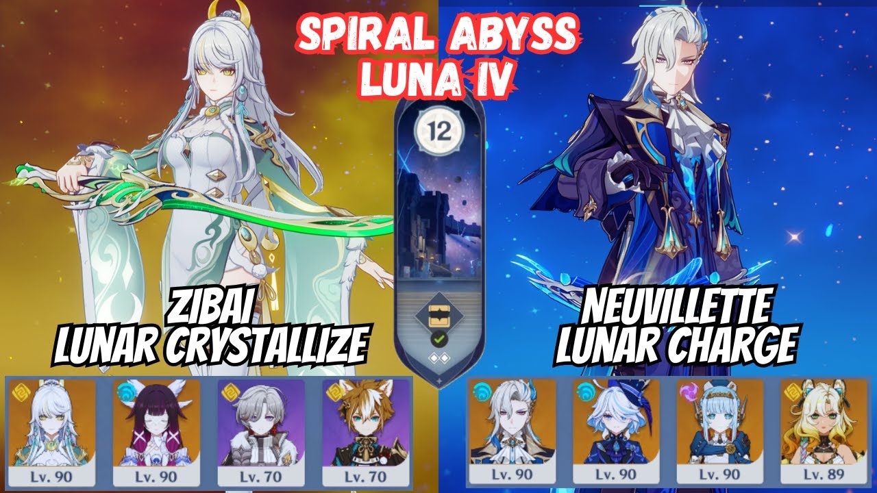C0 Zibai Lunar Crystallize / C0 Neuvillette Lunar Charge Spiral Abyss 6.3 Floor 12 Luna IV [原神]