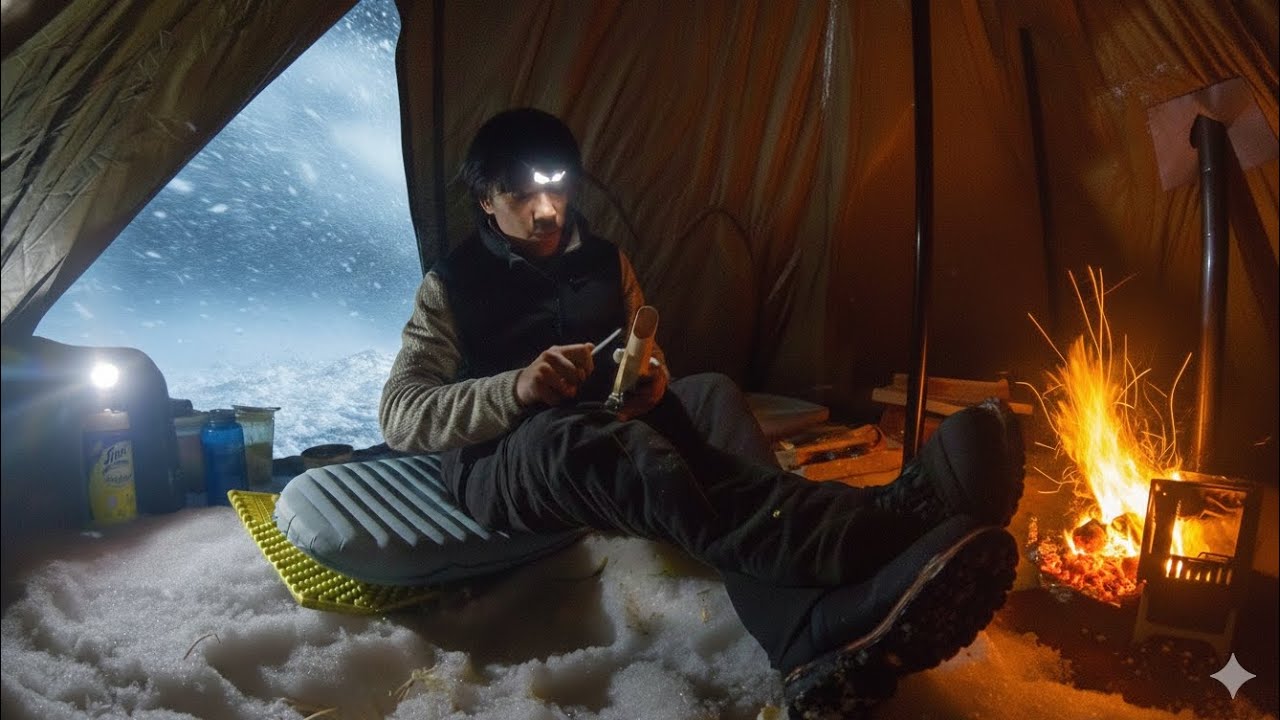 Camping in -15°C | Hot Tent Setup, Wood Carving & Frozen Lake