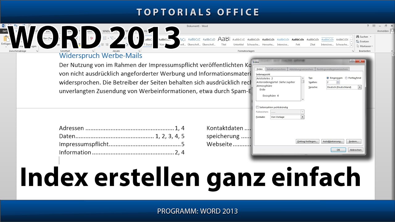 Stichwortverzeichnis / Index erstellen ganz einfach in Word