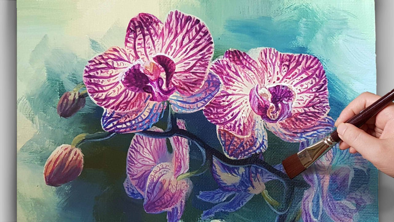 How to paint Orchid / Acrylic painting for beginner/ simple flowers /아크릴화 / asmr #46