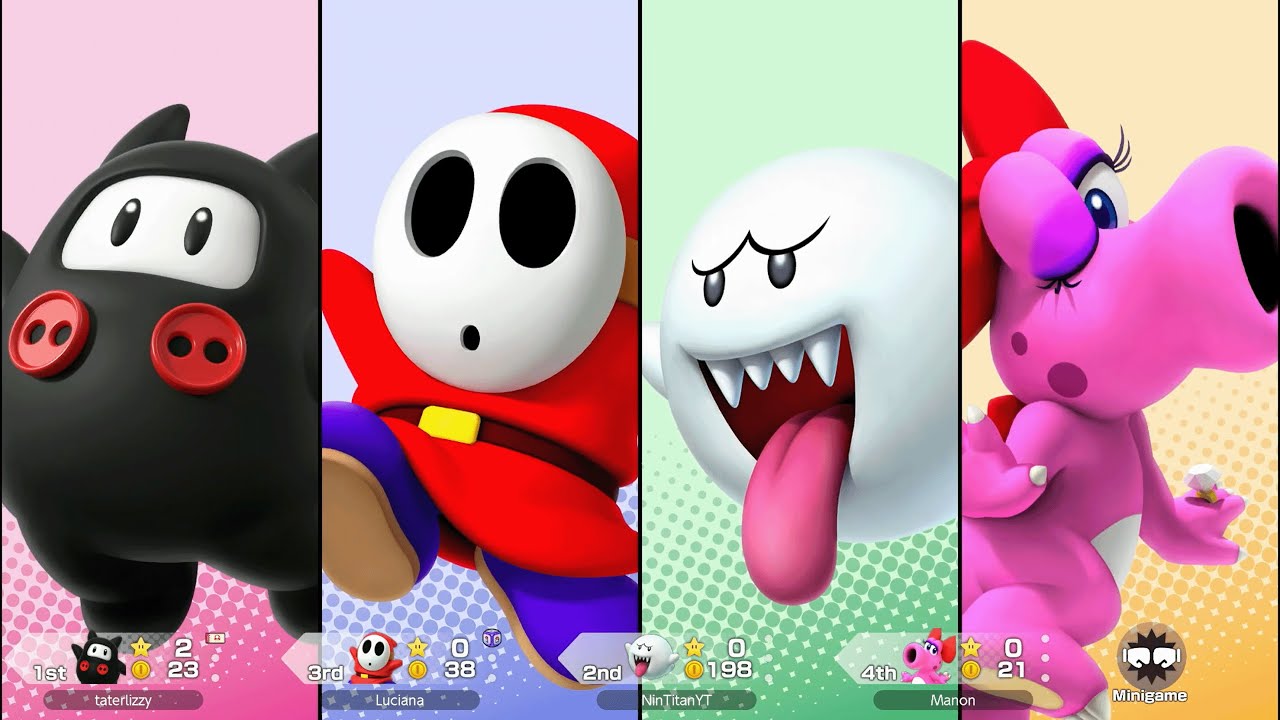 Super Mario Party Jamboree - Boo vs Ninji vs Birdo vs Shy Guy - Roll 'em Raceway