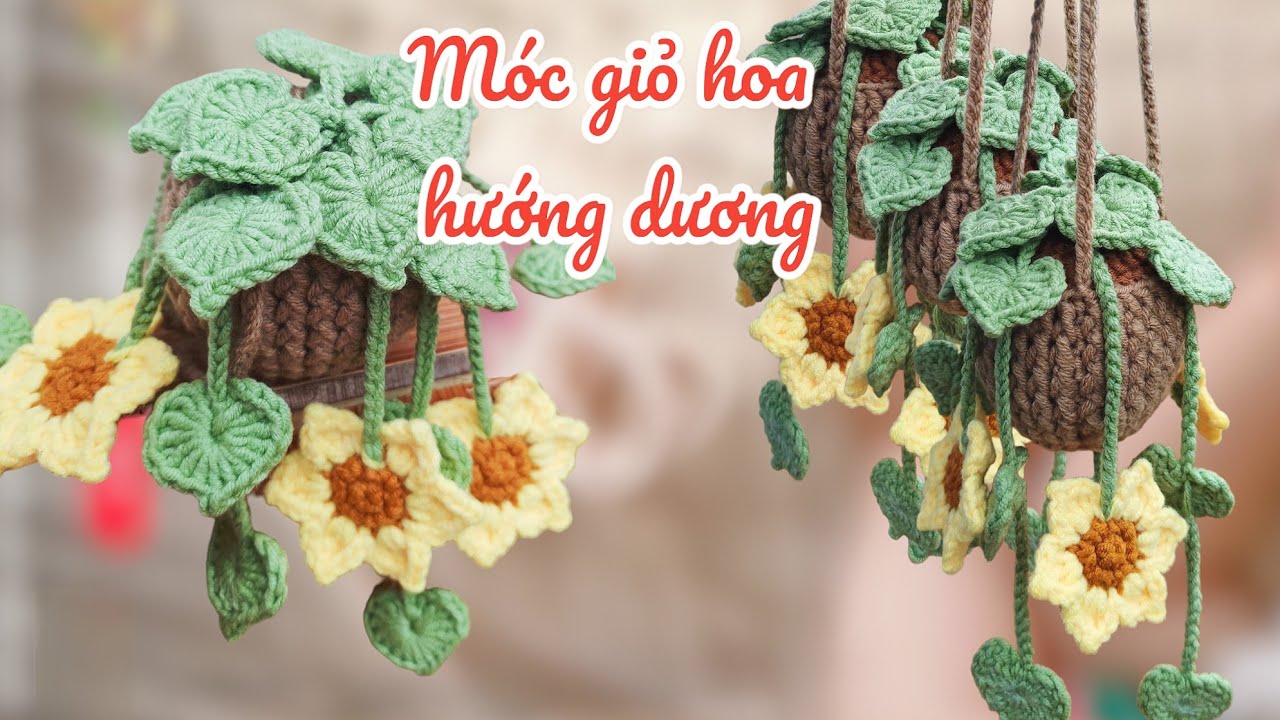Móc chậu treo hoa Hướng Dương bằng len || Sunflower car hanger | Hanging sunflower decorations