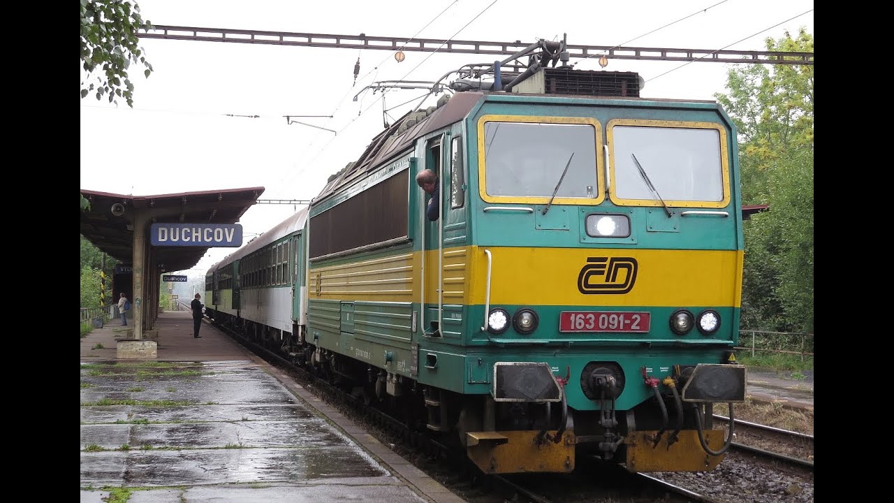 Czech Republic: Duchcov, CD Class 163 electric loco departs on a Decin to Most local passenger train