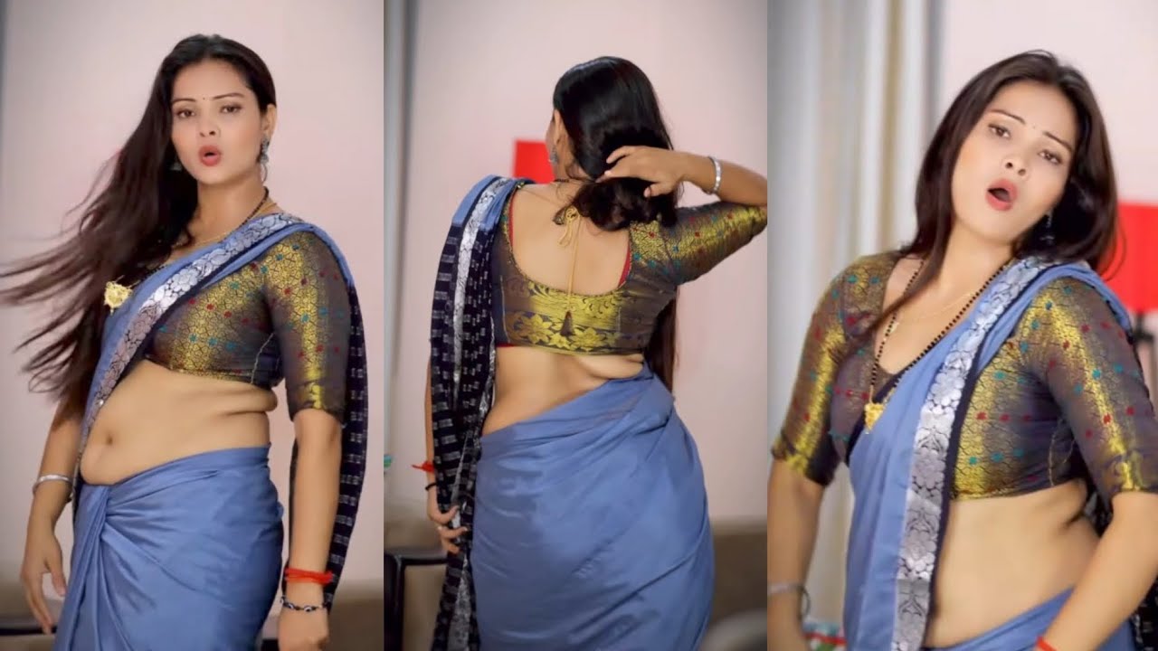 Blue Silk Saree Traditional Look with Rich Brocade Blouse South Indian Saree Draping Style