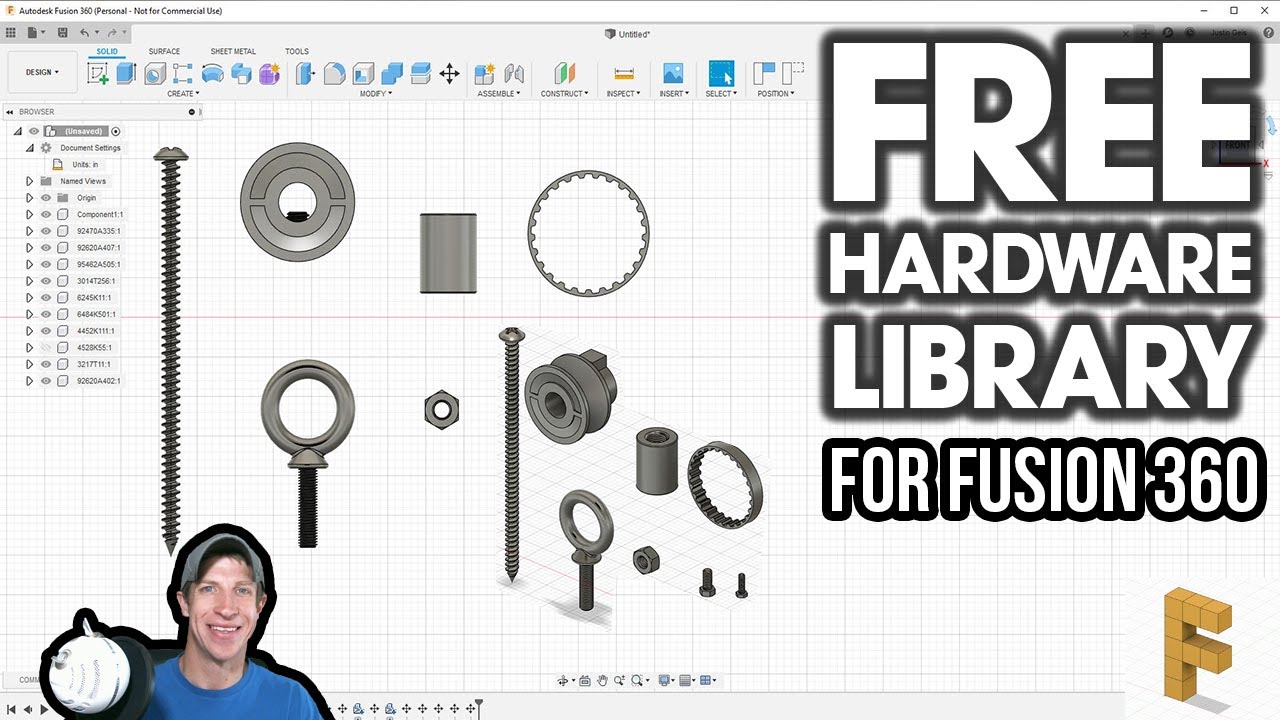 FREE Hardware Component Library for Autodesk Fusion 360 - The McMaster-Carr Link!