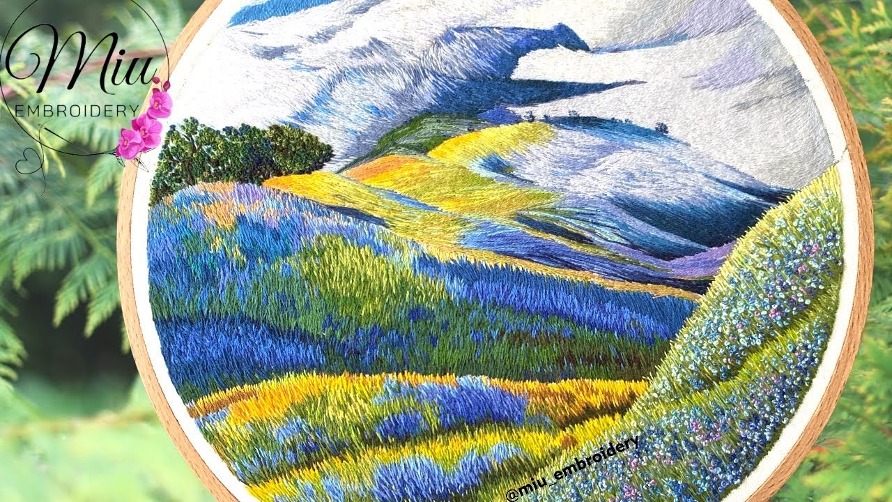 The Making Of  a Thread Painting Landscape Embroidery Timelapse 🏔