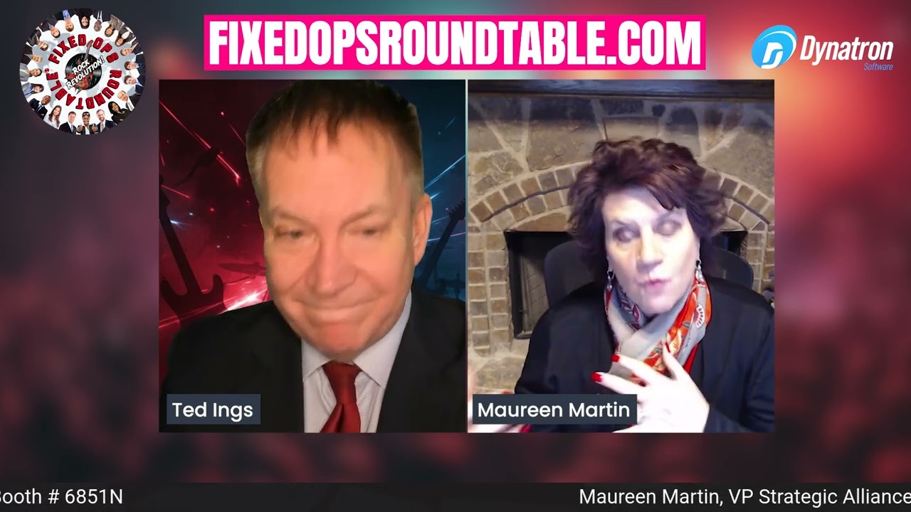 Maureen Martin of Dynatron Software with Ted Ings on the Fixed Ops Roundtable Rock Revolution Event