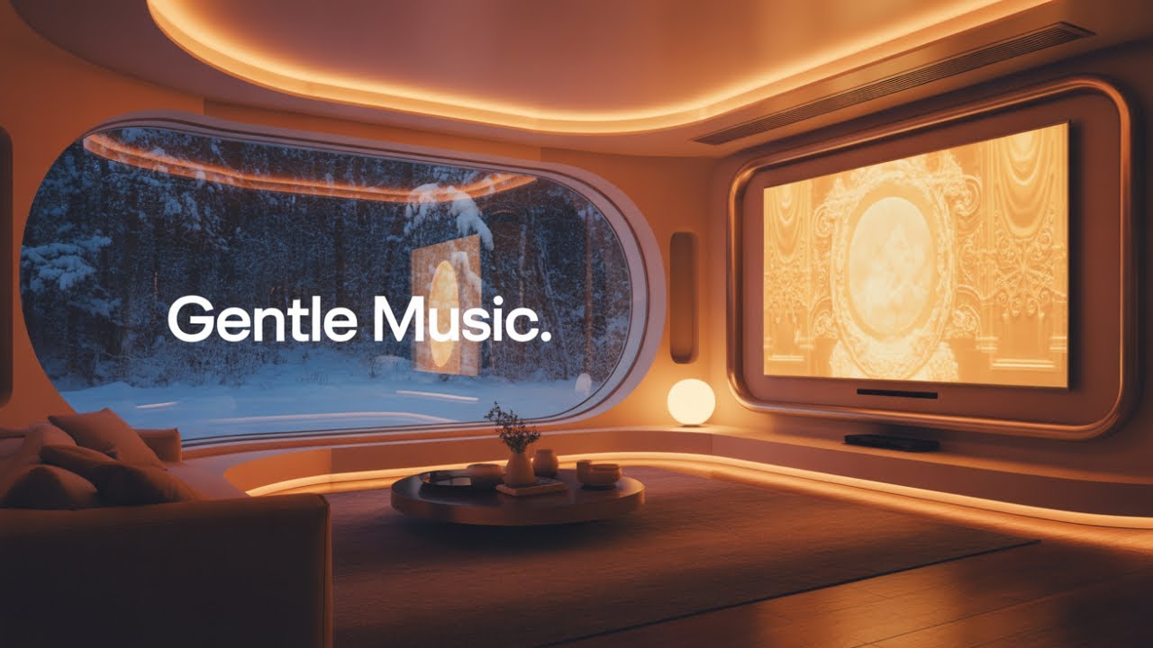 Snowy Night Ambience | Gentle Music & Candlelight Glow