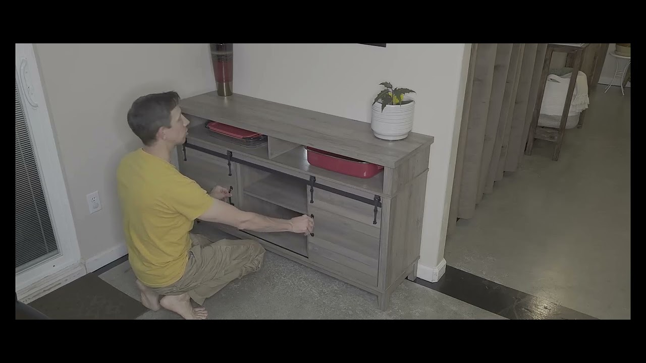 Yaheetech TV Stand with Sliding Barn Doors/ Farmhouse style buffet table Assembly unboxing video