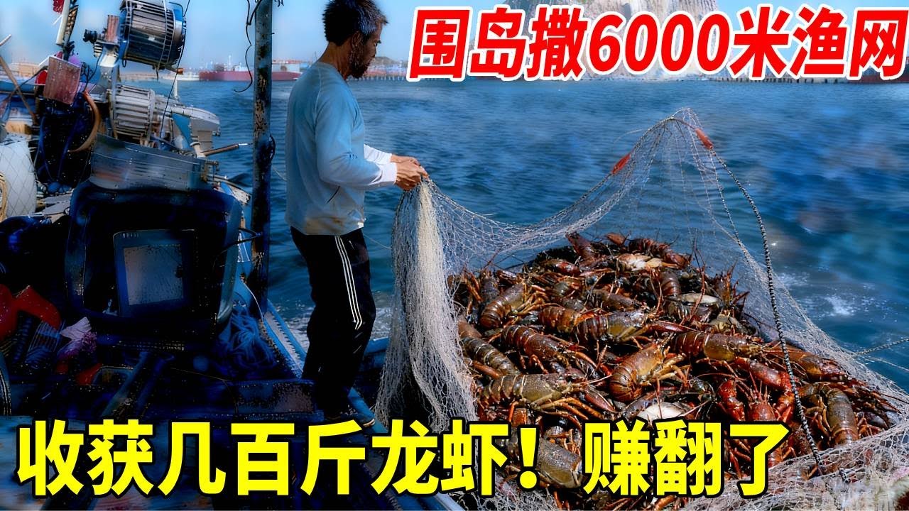 今年第一次到龙虾窝位置放网，渔网分成四个放下去，看有没有龙虾 #赶海 #丰收 #渔民生活实拍