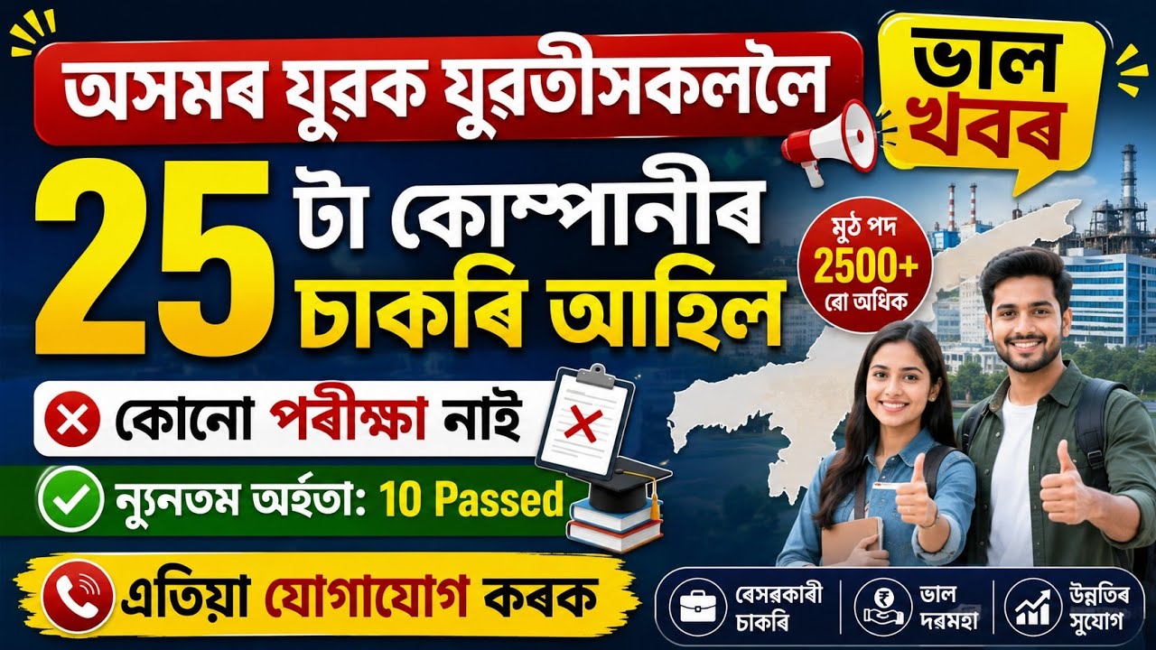 All Assam Private Job Vacancy 2026 | খালী পদ পূৰন কৰিব ।&zwnj;পৰীক্ষা নাই | Job Vacancy Guwahati 2026 