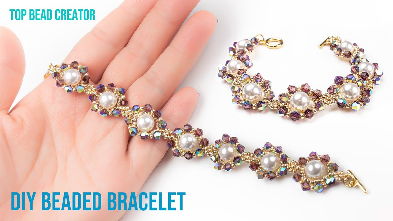 Hand made pearl and crystal bracelet. Easy pattern.