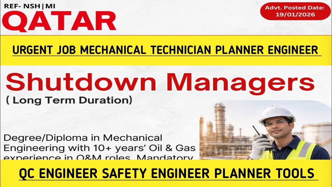 Urgent Job Mechanical Technician Planner Engineer Qc Engineer Safety Engineer Planner Tools 
