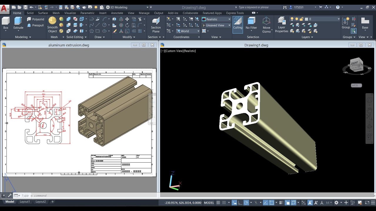 Алюминиевая экструзия в AutoCAD