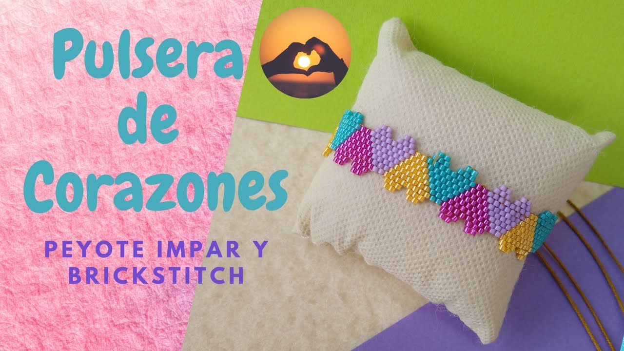 DIY Pulsera de Corazones Peyote Impar y Ladrillo
