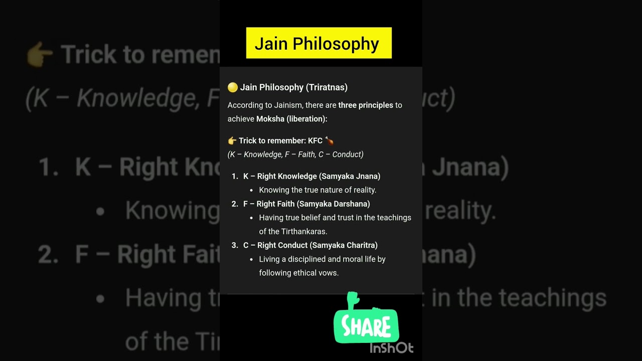Jain Philosophy (Triratnas) &ndash; Trick: KFC (Knowledge, Faith, Conduct)Hashtags: #JainPhilosophy #mts