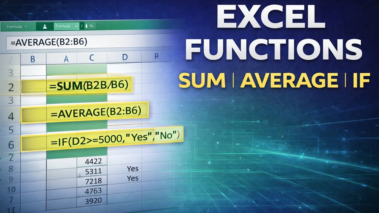 Important Excel Functions for Data Analysis | SUM, AVERAGE, IF (Day 7)