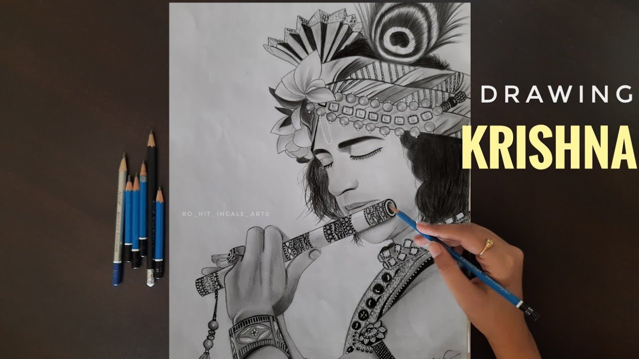 Drawing Sumedh Mudgalkar as Krishna from Radha Krishna TV Serial step by step pencil sketch