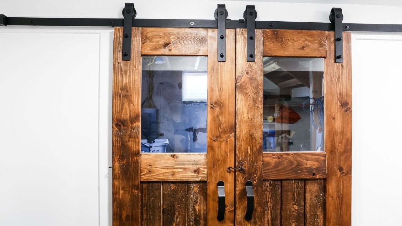 DIY Double Barn Doors | How to  Build a Barn Door with a glass window