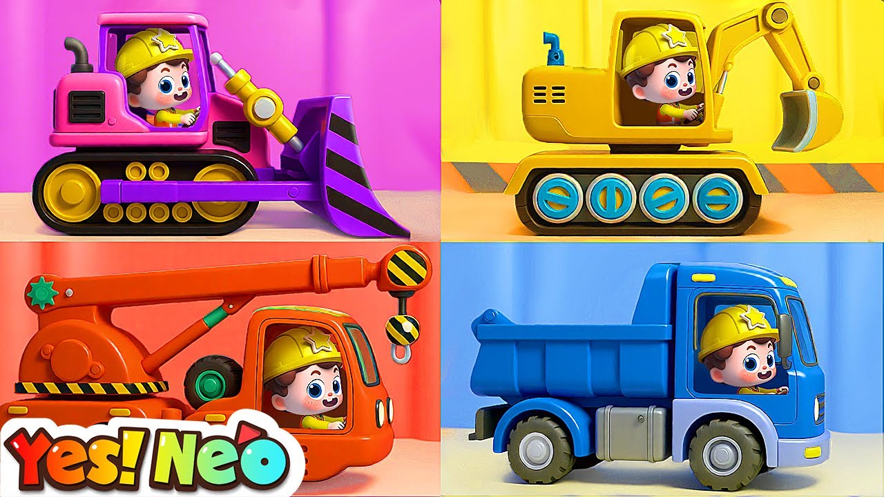 Wheels on the Construction Trucks | Digger, Mixer, Crane | Nursery Rhymes & Kids Songs | Yes! Neo