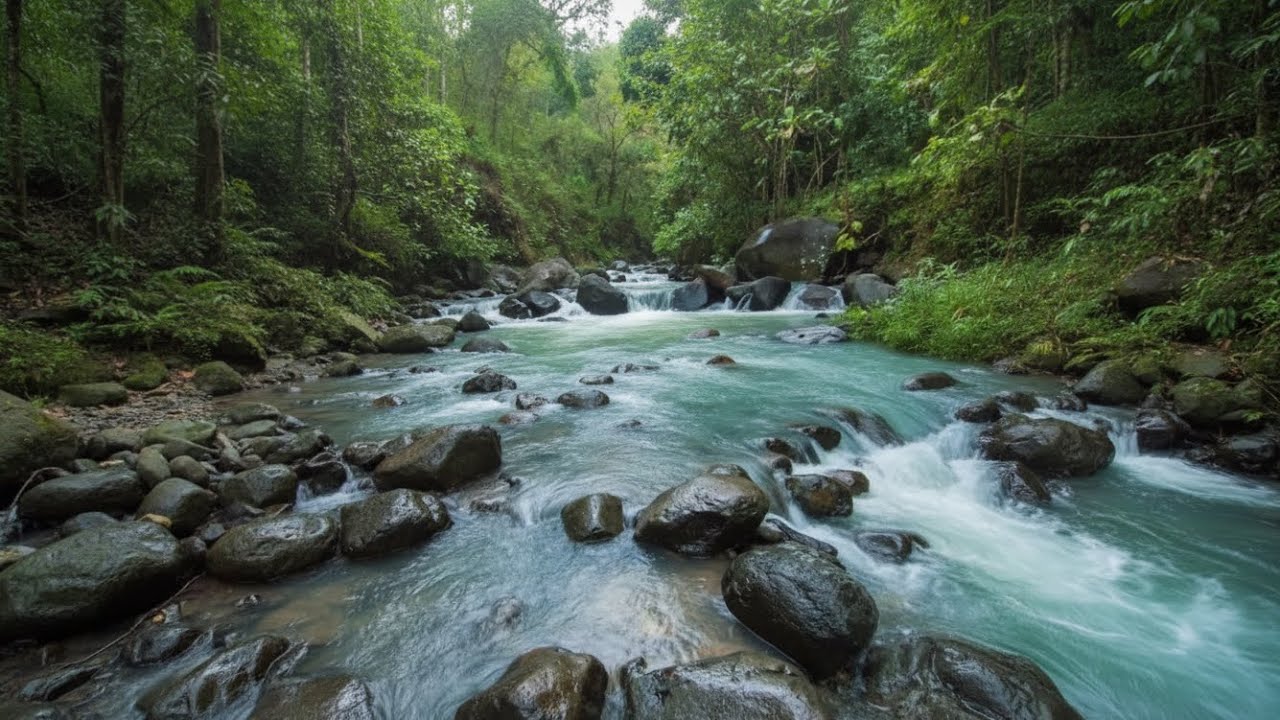 Goodbye Insomnia & Deep Sleep with Water Flow and Calming River Sounds in Quiet Forest