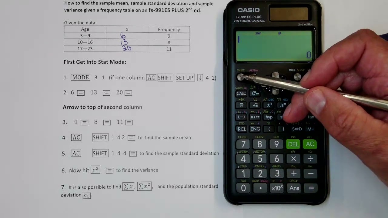 Sample Mean, Standard Deviation and Variance Given a Frequency Table on a Casio fx-991ES PLUS 2nd ed