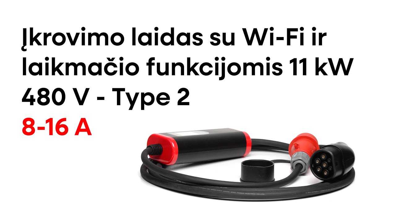 Įkrovimo laidas 480 V - type 2 ( 16A, 3 fazės 11 kW) su Wi-fi + 220V - 480 V adapteris