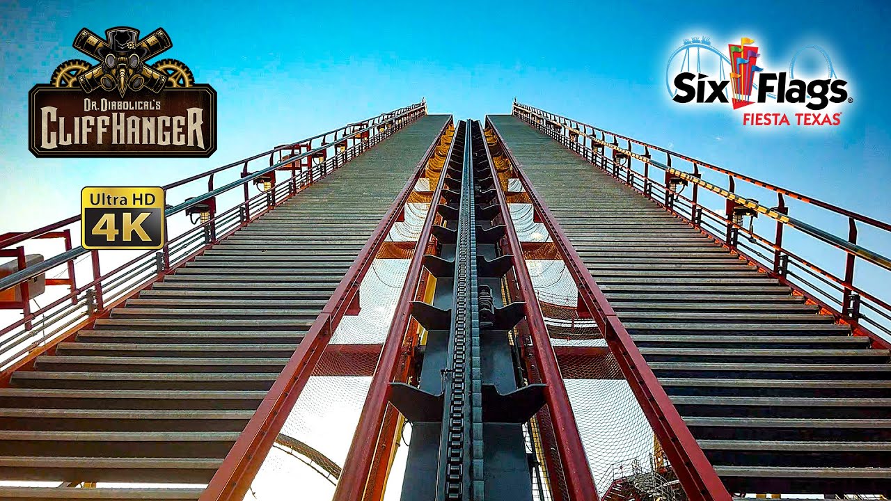 December 2023 Dr Diabolical's Cliffhanger Roller Coaster On Ride Front Seat 4K POV Six Flags Fiesta
