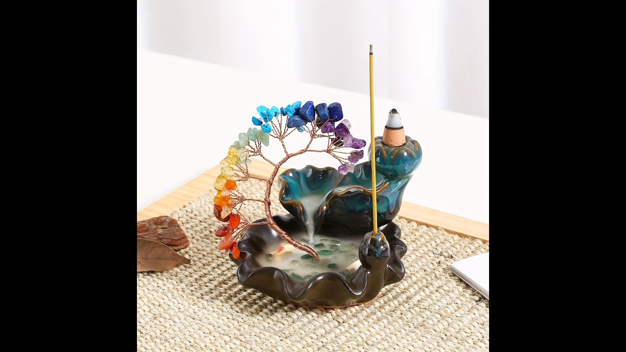 Chakra Crystal Tree Backflow Incense Burner | Mystical Energy Flow by Dazzling Delights