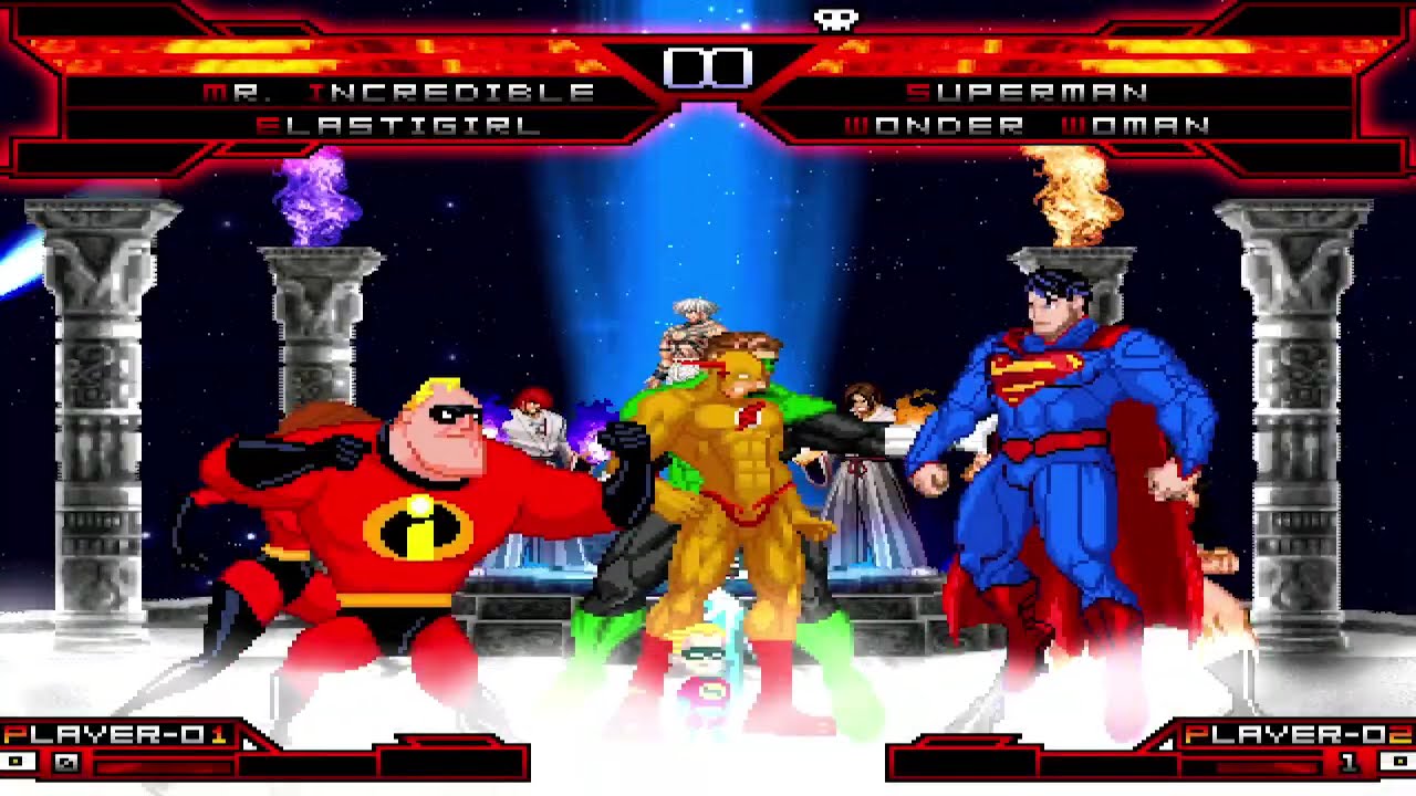 KOF MUGEN Tag Team Mr Incredble Elastigirl Dash Parr Frozone vs Superman W Woman The Flash G Lantern