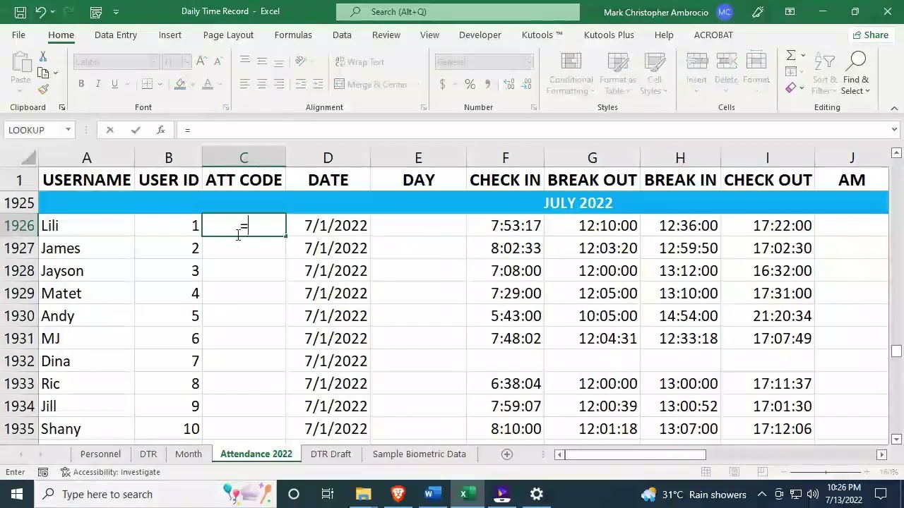 Creating an AUTOMATED DAILY TIME RECORD (Part 2)