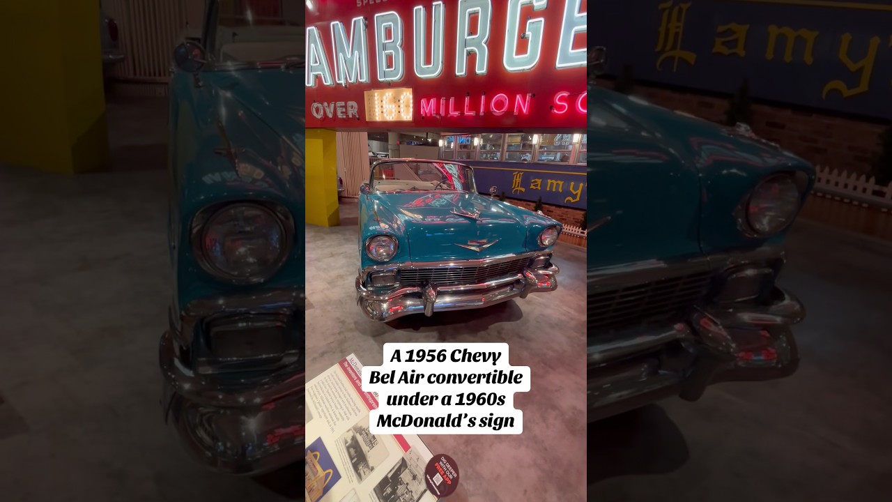 A 1956 Chevy Bel Air convertible under a 1960s McDonald’s sign @ Henry Ford Museum in Dearborn, MI.