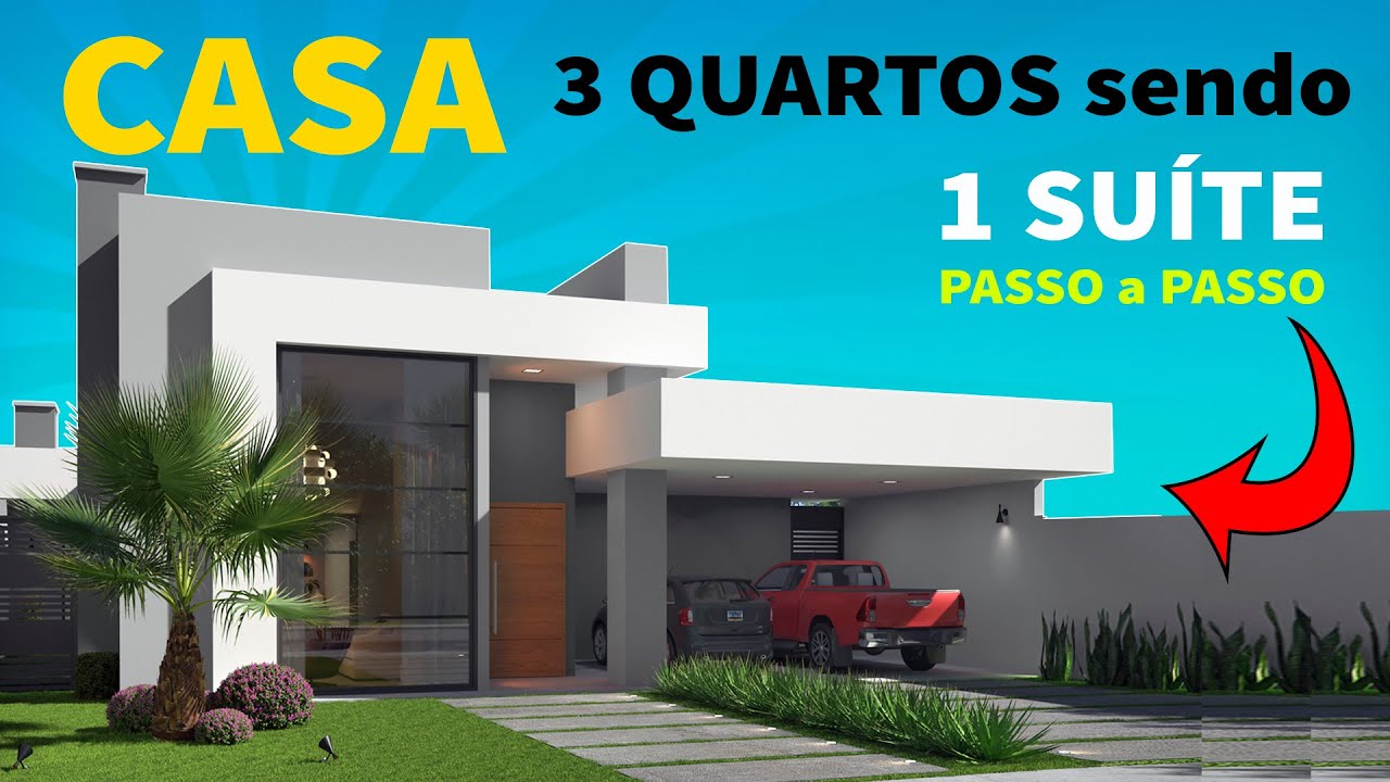 COMO FAZER uma CASA com 3 QUARTOS sendo 1 SUÍTE - Fachada Moderna