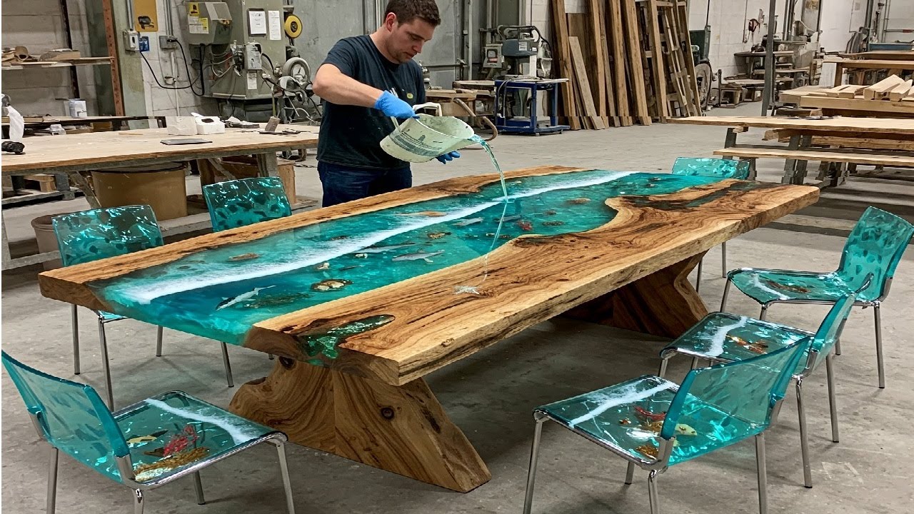 The Whole Process Making Beautiful 3D Ocean Wave Epoxy Table // Epoxy Crafts & Wood
