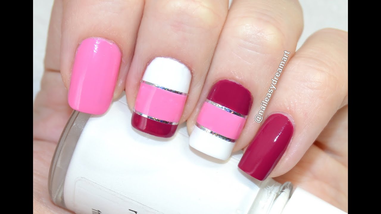 Valentine Nail Art using Striping Tape | Дизайн ногтей со Скотч Лентой