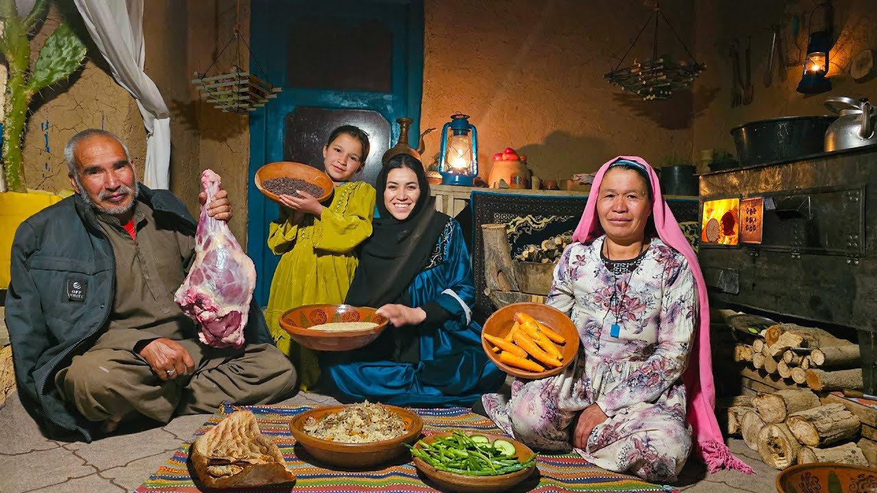 Family Cooking Kabuli Pulao Over Fire — Real Afghan Countryside Life