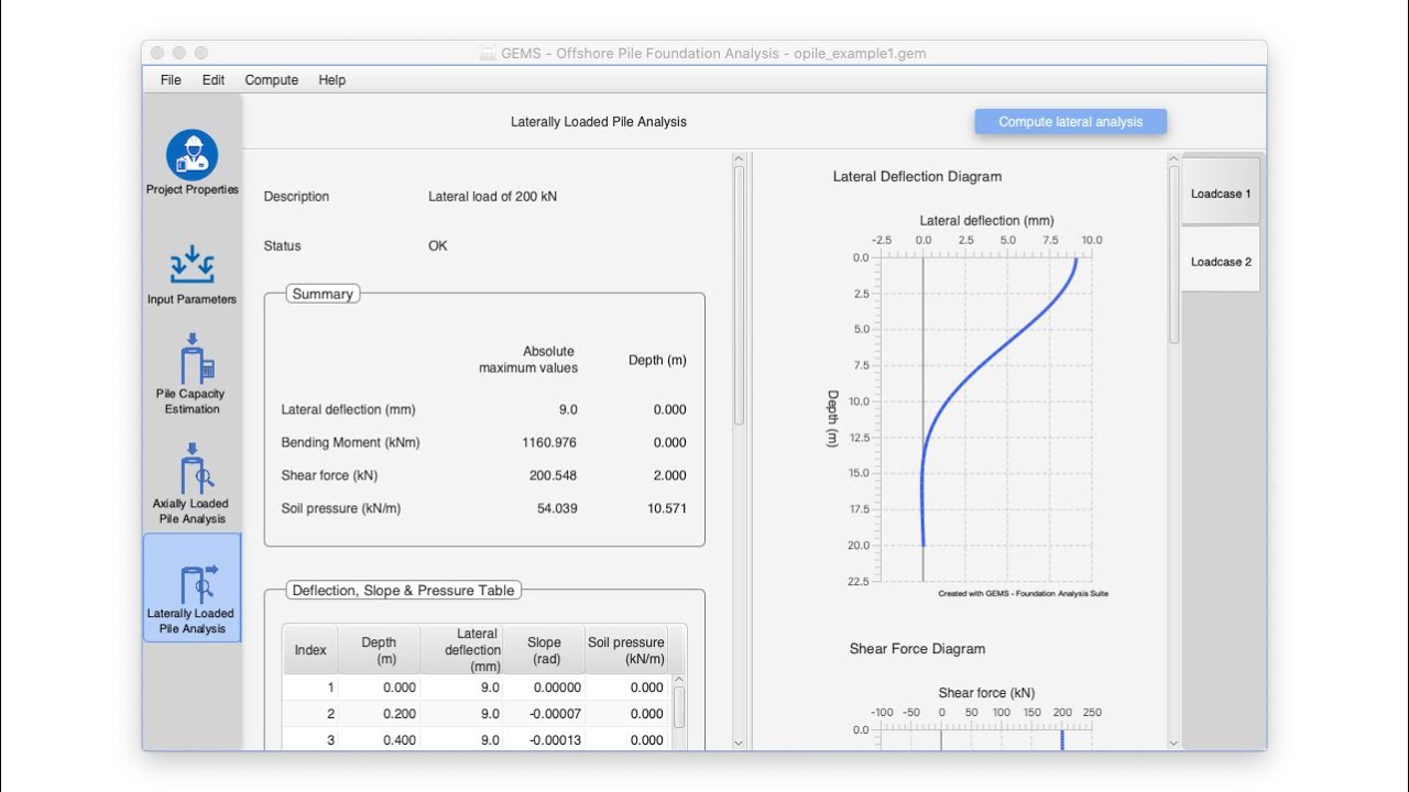 GEMS Offshore pile foundation, axial and lateral load analysis