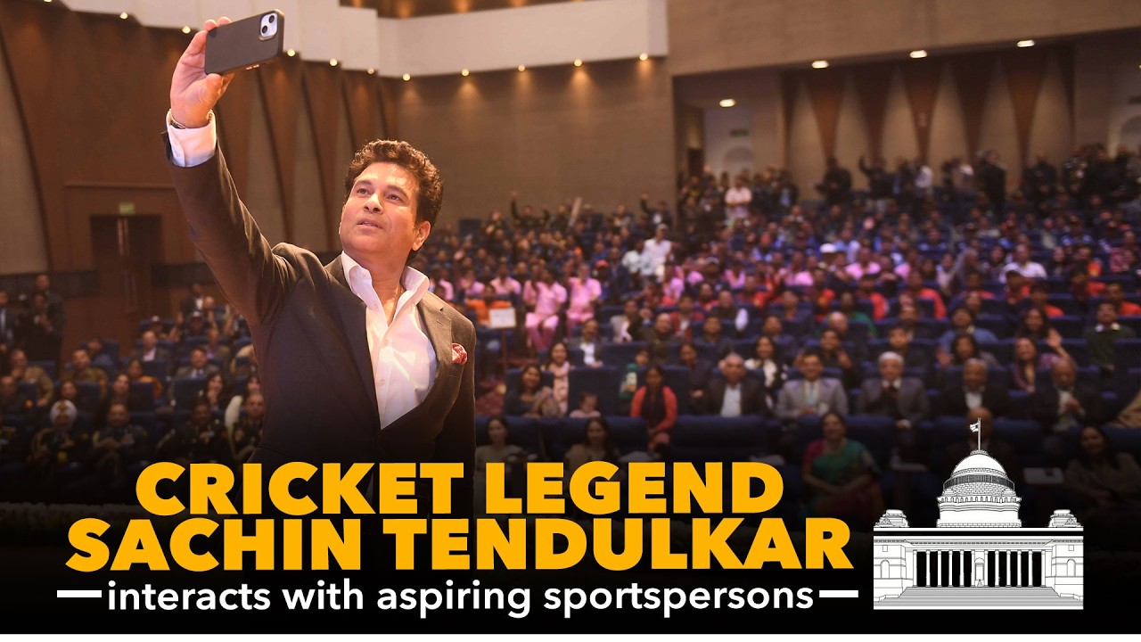 Cricket legend Sachin Tendulkar interacts with aspiring sportspersons at Rashtrapati Bhavan.